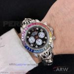 Perfect Replica Rolex Daytona Rainbow Diamond Bezel Black Dial 43mm Watch
